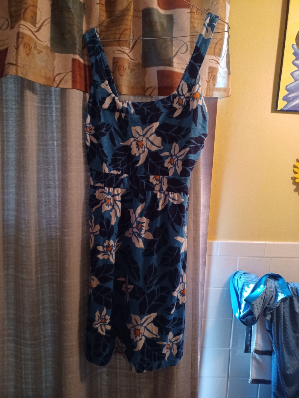 Tommy Bahama Floral Scoop Neck Blue Midi Dress